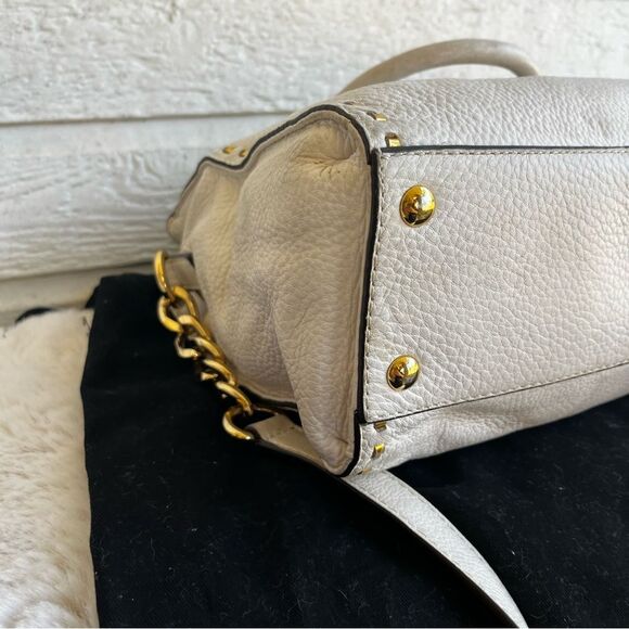 MICHAEL KORS White Gold Hamilton Satchel Tote Handbag Jet Set Raven Fulton - Picture 6 of 11